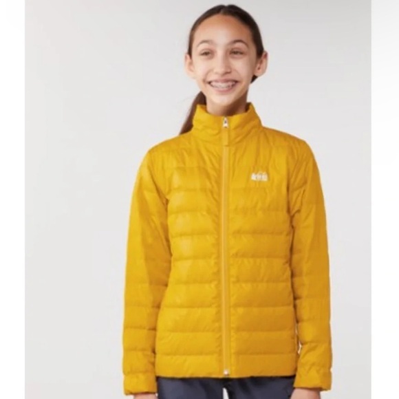 REI Kids Large (Size 14-16) 650 Down Puffer Jacket Yellow NWT in Golden … - Picture 2 of 5